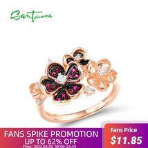 Silver Ring For Women 925 Sterling Silver Flower Rose Color Shiny Created Ruby W - £24.56 GBP