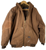 Work Wear Jacket SIze Large Mens Chore Barn Hooded Brown Full Zip Distre... - $99.89