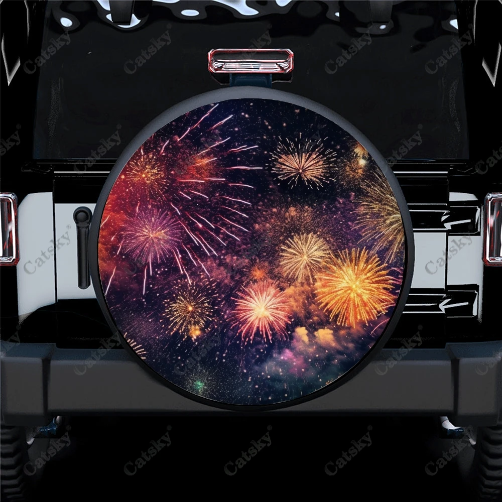Colorful Fireworks Clouds Pattern Polyester Universal Spare Wheel Tire Cover - £22.89 GBP