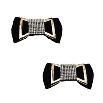 Douqu A Pair Korean Black Velvet Rhinestone Bow Shoe Decoration Charms Wedding B - $23.74