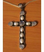 Nicky Butler Sterling Silver Moonstone and Pearl Cross Necklace - £101.16 GBP