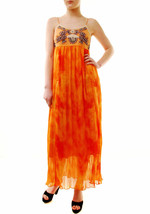 FREE PEOPLE Donne Vestito Ricamata Maxi Elegante Tangerine Arancione Taglia XS - £41.61 GBP