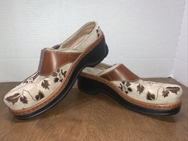 Klogs Shoes Size 6M Brown Floral Slip On Clogs Shoes &amp; Cloth Leather Exc... - $18.23