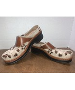 Klogs Shoes Size 6M Brown Floral Slip On Clogs Shoes &amp; Cloth Leather Exc... - £14.33 GBP