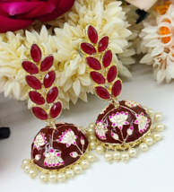 Bollywood Style Gold Plated Indian Fashion Jhumka Earrings Maroon Jewelry Set - £15.09 GBP