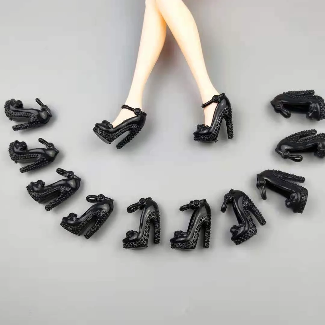 6 Pairs/lot Fashion Black High Heel Shoes Sandals For Barbie Doll Shoes Sneakers - £8.84 GBP+