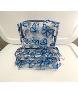 3 Clear Cosmetic Makeup Bag Pouch Travel Plastic Case Blue Butterfly - $20.56 CAD