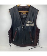 Harley Davidson Vest Large Woman Black Leather Burgundy Zip bar 95th 190... - £100.69 GBP