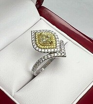 1.28 Ct Cushion Cut Yellow Offset Diamond Ring 14k White Gold - £2,525.74 GBP