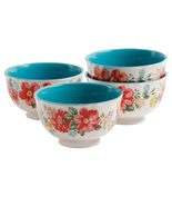 DEARJJN Vintage Floral Teal Stoneware 4-Piece Footed Bowl Set - £25.00 GBP