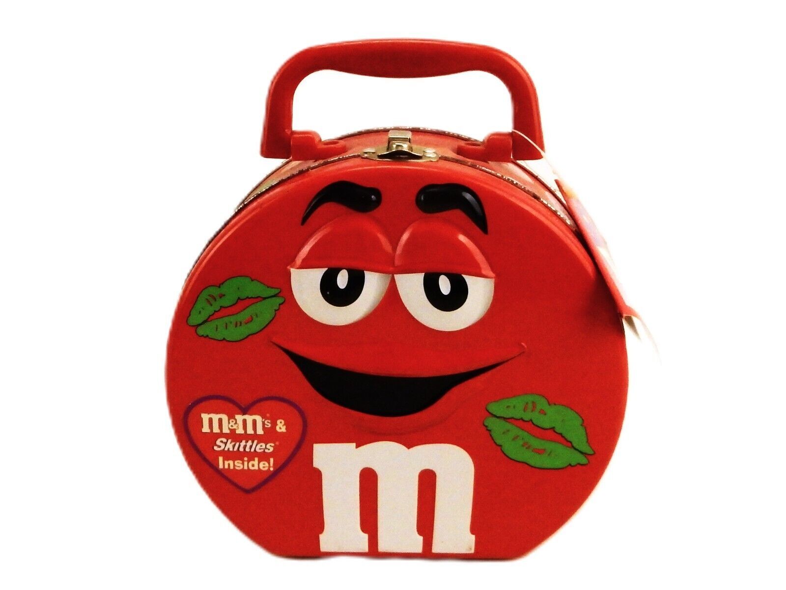 M&amp;Ms Valentine Lunch Box, Red Plain Character With Green Smooches, Vinta... - $14.65