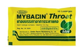 Mybacin Lozenges Mint Flavor, Relief Sore Mouth Throat Infection Refresh Breath - £9.48 GBP