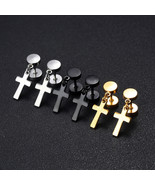 Pair Men&#39;s Women&#39;s Punk Hip Top Stainless Steel Cross Drop Dangle Studs ... - $6.92+