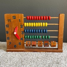 Vtg Wood Toy Abacus Teaching Clock School Math Calculations Tell Time Si... - $14.99