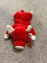 Ty Beanie Baby Snort the Bull 9&quot; Red Beanbag Plush 1995 with Tags - £7.55 GBP