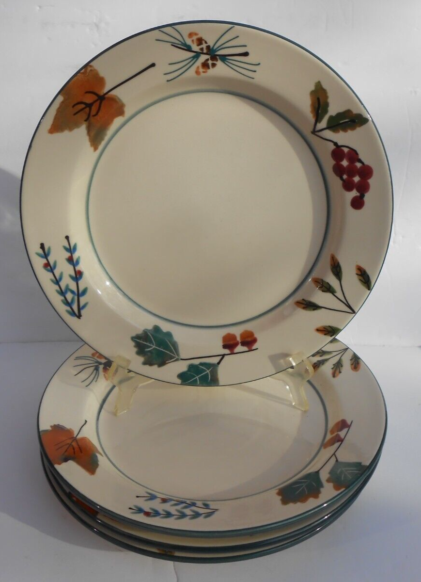 4 Hartstone Pottery Forest 11 3/8" Dinner Plates Set autumn acorns leaves