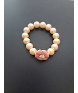 Girl&#39;s Kristen Pearl Bracelet 4-3/4&quot; Pink Flower Charm Stretch Stella an... - £12.50 GBP