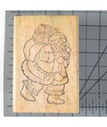 Wood &amp; Rubber Stamp Standing Santa Holding Toy Sack 3&quot; Christmas Holiday  - £3.13 GBP