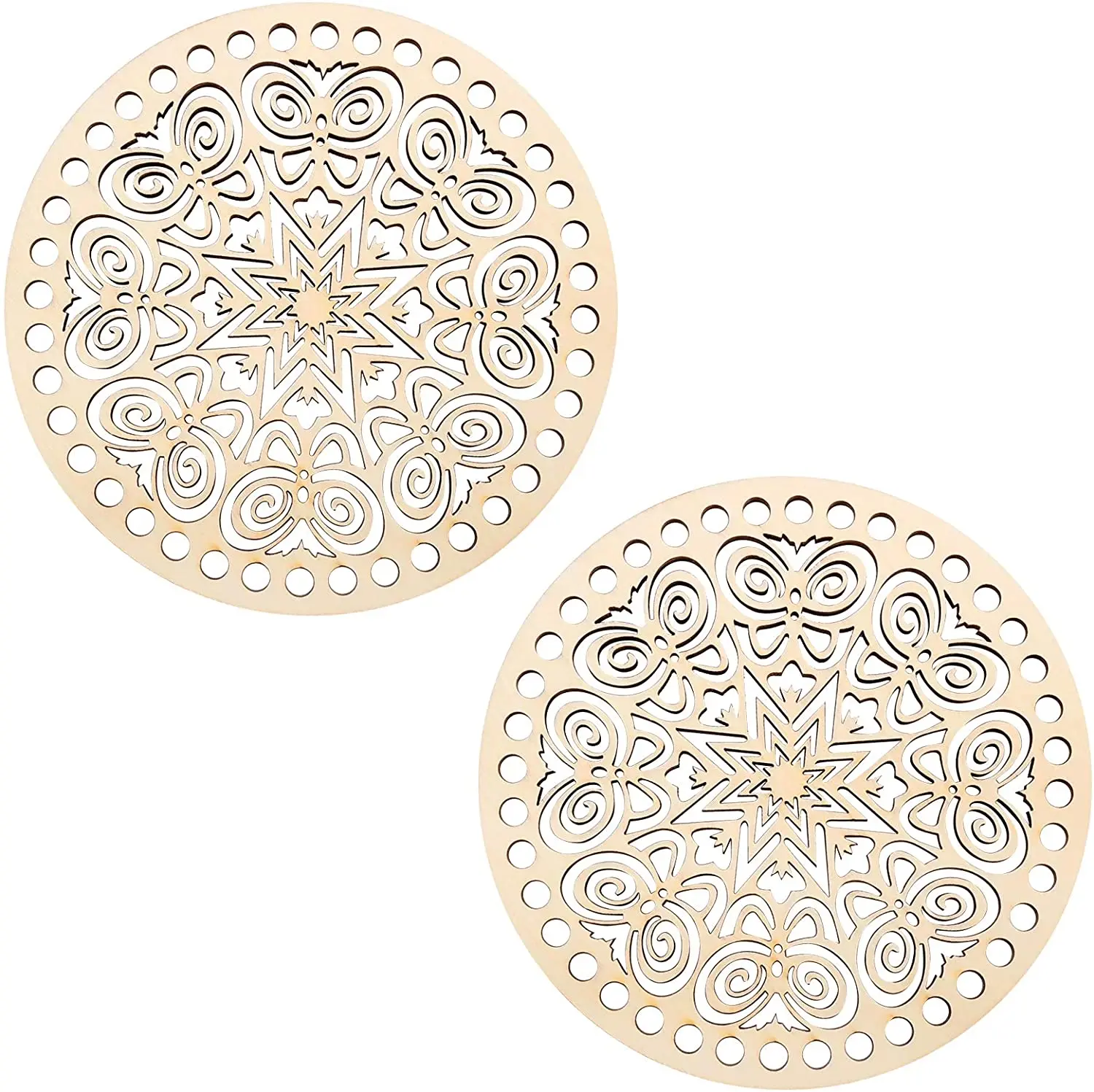 2Pcs DIY Natural Wooden Basket Bottoms Hollow Crochet Wood Base for -No24 - $8.50