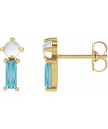 Genuine 14K Yellow Gold Rainbow Moonstone &amp; Natural Swiss Blue Topaz Ear... - $373.00