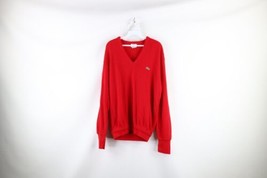 Vintage 80s Izod Lacoste Mens Size Large Croc Logo Knit V-Neck Sweater Red USA - £47.03 GBP