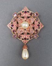 Joan Boyce Couture JB Signed Vintage Jeweled Pearl Cross Brooch Pin Pendant Read - £39.95 GBP