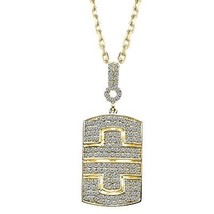 Dog Tag Pendant 1.10 CT Micro Pave Diamond 14k Yellow Gold 16&quot; Chain - £1,267.70 GBP