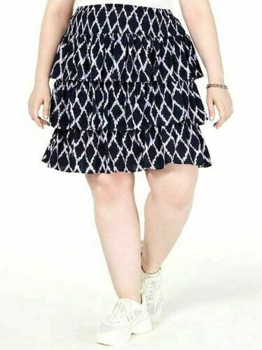 MICHAEL Michael Kors Printed Tiered Ruffled Skirt Lavender Purple &amp; Navy... - $22.49