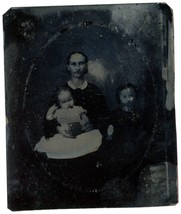 CIRCA 1860&#39;S  2.5X3 in TINTYPE Affectionate Mother and Two Beautiful Children - £12.41 GBP