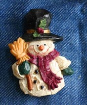 Festive Christmas Plastic Snowman Pin 1980s vintage 2 1/8&quot; - £10.14 GBP