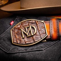 Marco Di Milano Caiman & Calfskin Western Belt Signature Texas Aged Brown image 8