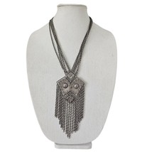 Goldette Vintage Silver Tone Etruscan Revival Tassel Multi Chain Necklace - £36.58 GBP