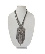 Goldette Vintage Silver Tone Etruscan Revival Tassel Multi Chain Necklace - £36.60 GBP