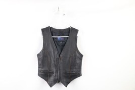 Vtg Streetwear Womens Small Distressed Braided Leather Motorcycle Vest Jacket - £54.71 GBP