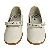 Toddler 143 Girl Donna 5M White Faux Patent Leather Mary Jane Beaded Hook Loop  - £11.91 GBP