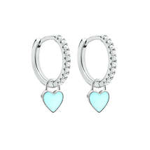 Silver Color Hoop Earrings With Cute Candy Neon Color Enamel Heart Charm Drop Ea - £3.12 GBP