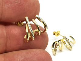 Claw Earrings Cuff CZ Ear Cuffs Stud 14k Gold Minimalist Illusion Wrap Ladies - £4.89 GBP