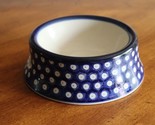 Polish Pottery Pet Bowl Blue Polka Dots Pattern Dog Cat Dish Poland 2.25... - $25.00