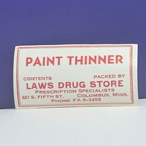 Drug store pharmacy ephemera label advertising Paint Thinner Laws Columb... - £9.26 GBP