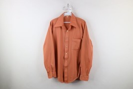 Vintage 60s 70s Streetwear Mens 16 34 Knit Collared Button Shirt Salmon Pink USA - £31.07 GBP