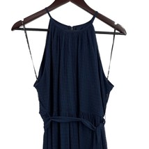 DKNY Petite Sleeveless Halter Neck Tie Waist A-Line Jacquard Dress Navy 8P New - £29.60 GBP