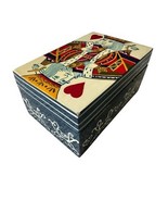 Handpainted King Of Hearts Art Deco Lined Box With Hinges Cards Deck Sto... - $61.26 CAD