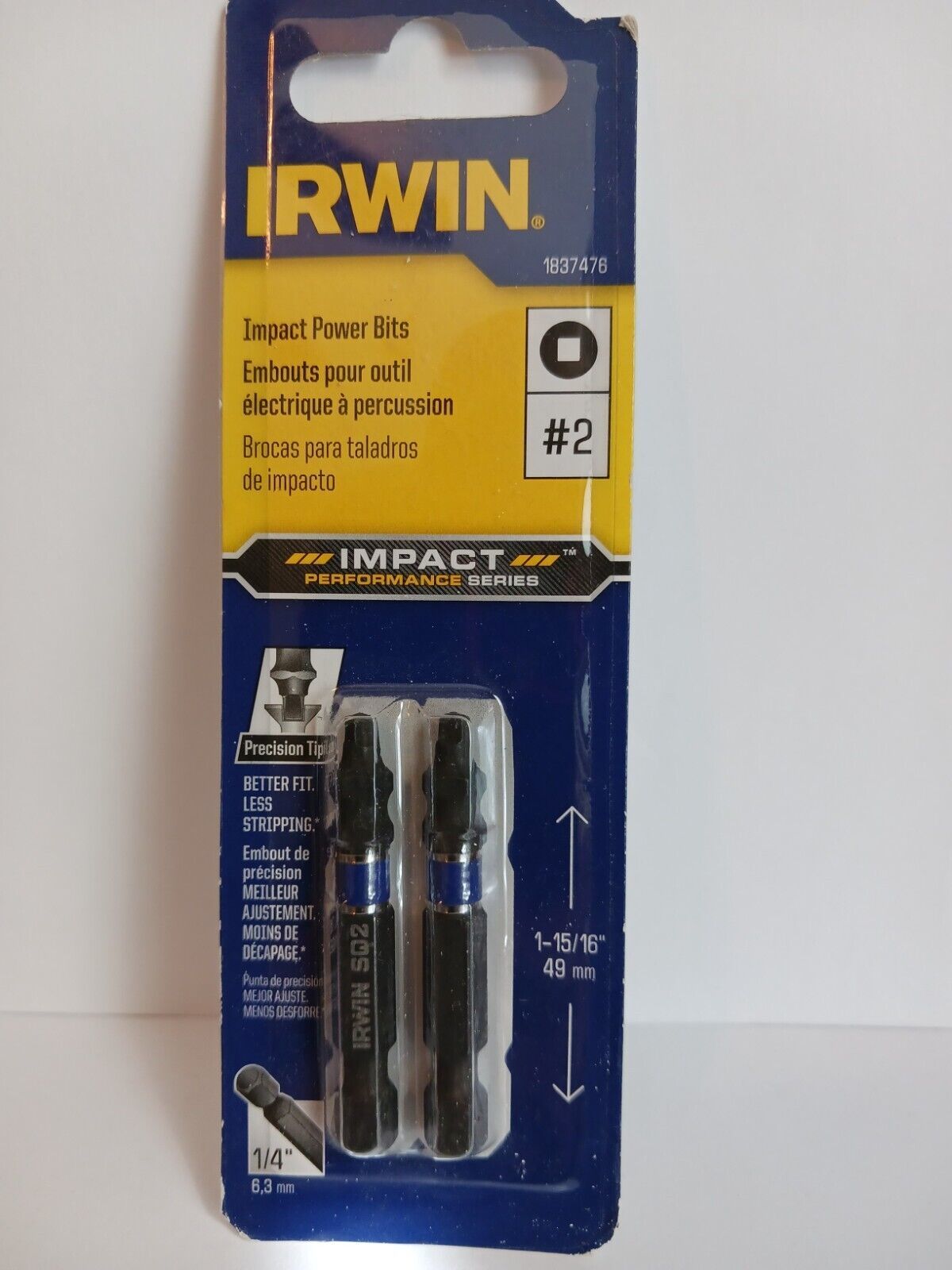 Irwin 2pc Impact Performance Series Square #2 Power Bits, 1837476 1/4&quot;, ... - $3.75