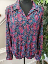 Vintage Koret Floral Multicolor Polyester Collared Long Sleeve Casual Shirt 16 - £19.65 GBP