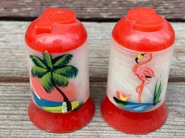 Vtg Souvenir Plastic Salt Pepper Shakers Pink Flamingo Mcm Key West Florida - £7.86 GBP