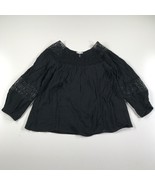 Joie Shirt Womens Small Black Lace Sheer Open Knit Crew Neck Puffy Sleeves - £16.65 GBP