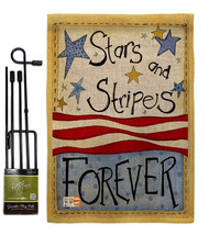 Stars &amp; Stripes Burlap - Impressions Decorative Metal Garden Pole Flag Set GS111 - £27.16 GBP