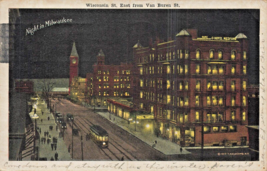 Milwaukee~Wisconsin St. EAST-VAN BUREN-HOTEL MEDFORD~1921 Night View Postcard - £8.88 GBP