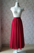 DARK RED Long Chiffon Skirt Women Custom Plus Size A-line Chiffon Skirt Outfit image 1