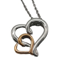 JCM Necklace Staineless Steel Because I Love You Double Heart Pendant Silvertone - £9.74 GBP